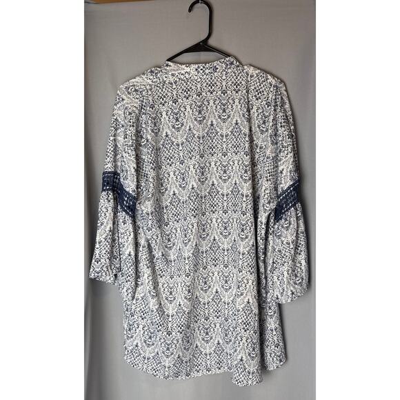 Paper Crane Kimono Cardigan Topper Ikat Print Blue White Size Medium - Picture 2 of 8